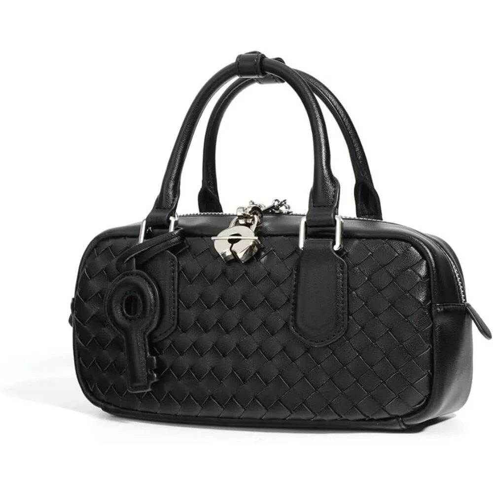 Woven Leather Crossbody Bag for Women Microfiber Genuine Small Purse